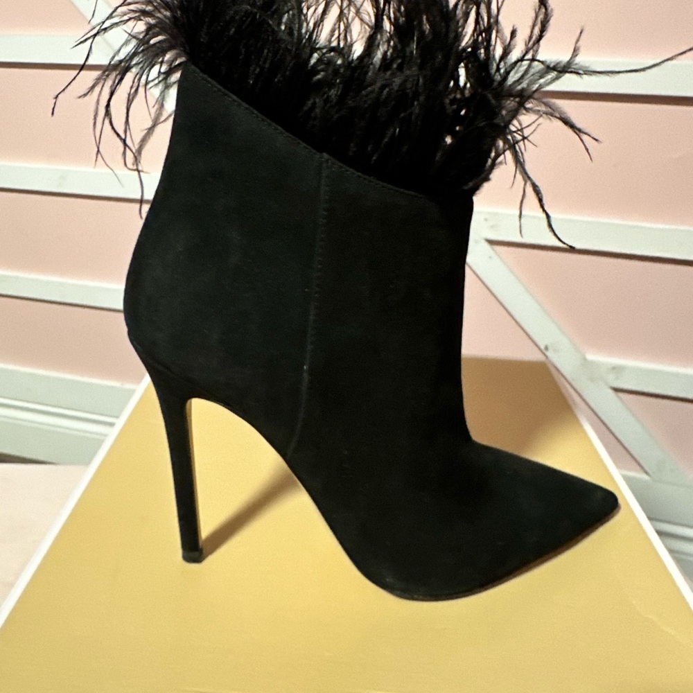 Michael Kors Feather Trim Suede Ankle Boots